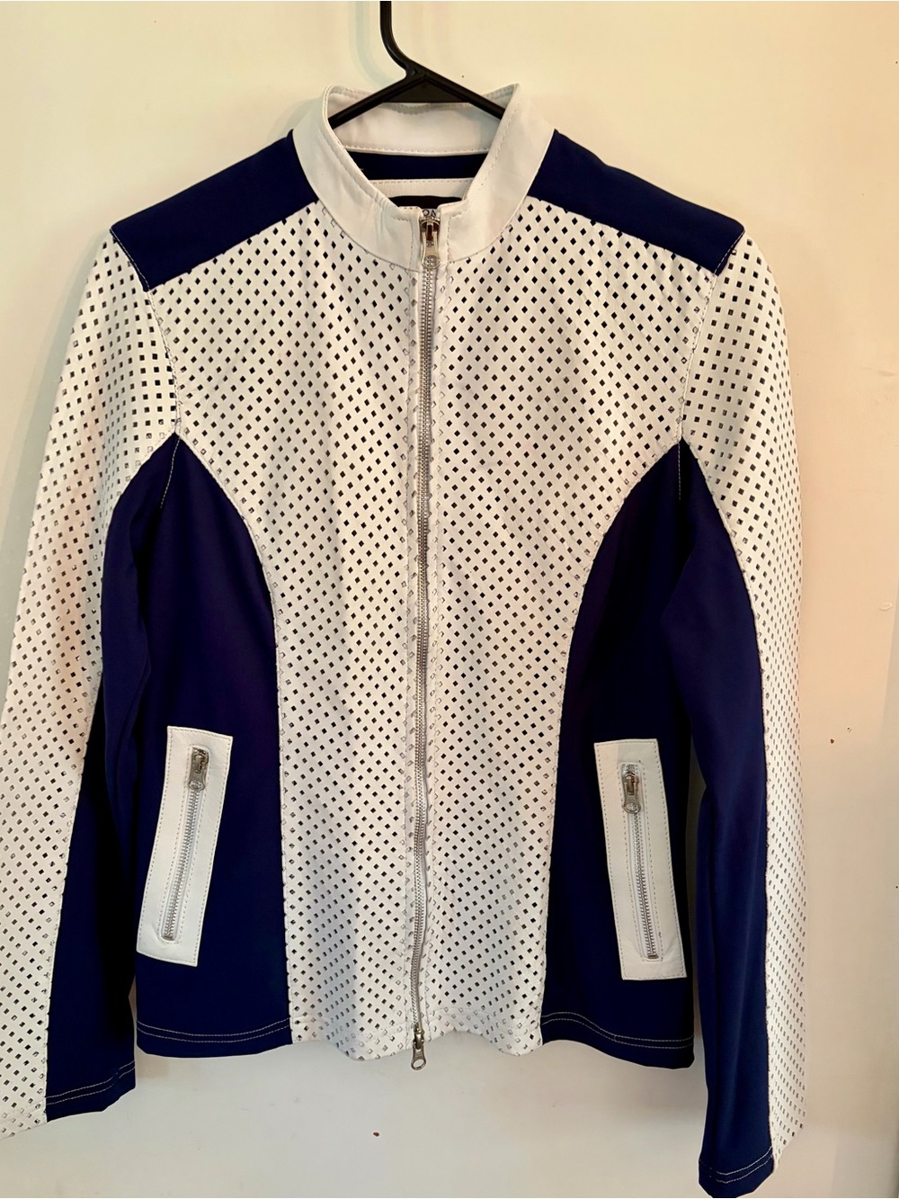 Anatomie White & Navy Perforated Zip-Up Bomber